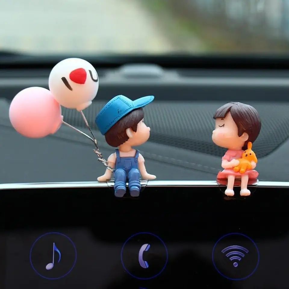 Car Accessories Cute Cartoon Couples Action Figure Figurines Balloon Ornament Auto Interior Dashboard