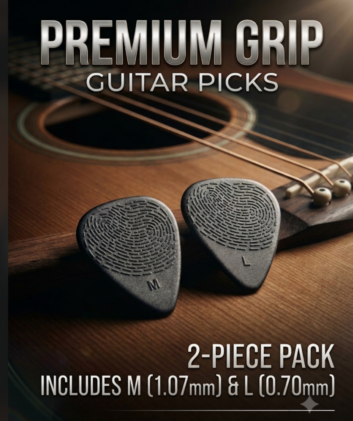 Premium Ergonomic Non-Slip Guitar Pick Set – Dual Thickness Pack (1.07mm & 0.70mm)