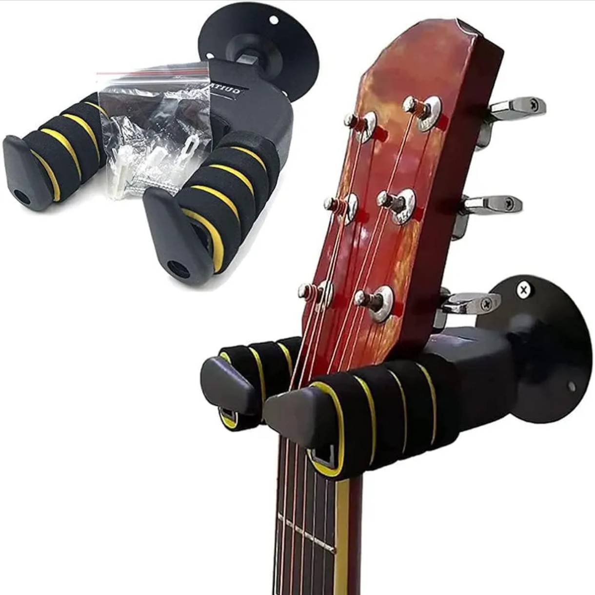 Guitar Hanger for Acoustic Guitar Wall Mount Auto Locks Hangers Wall Mount for Guitar Hanger Stand (Pack of 1, Black)