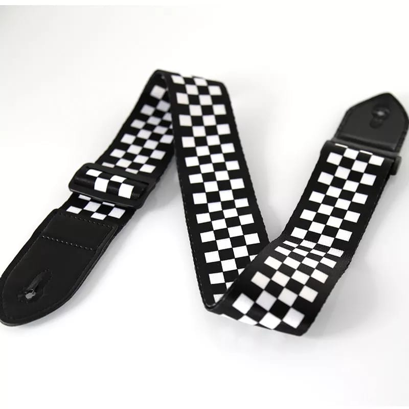 Black White Plaid Acoustic Guitar Strap For Guitar Bass Acoustic
