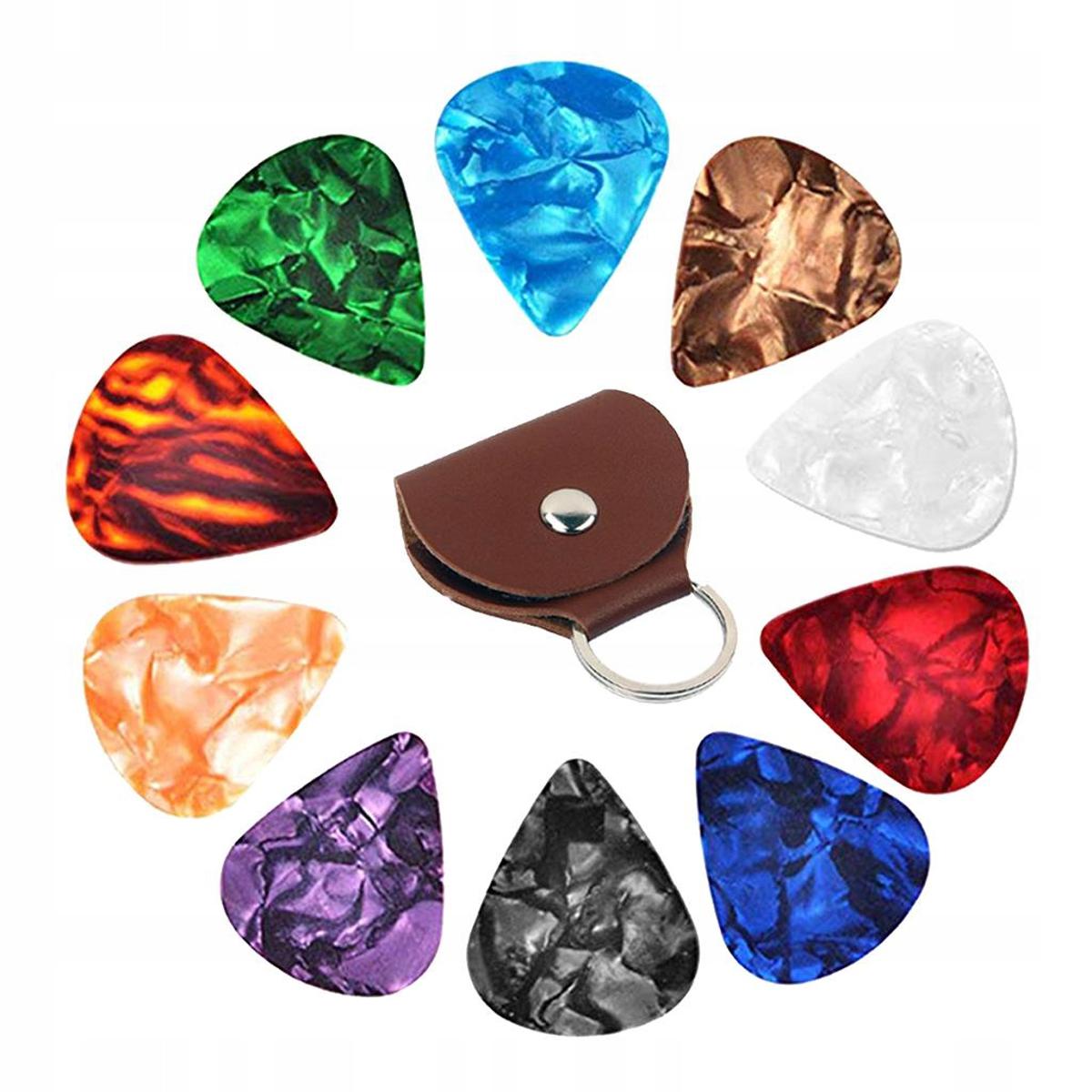 10 pcs guitar picks plus leather pick holder