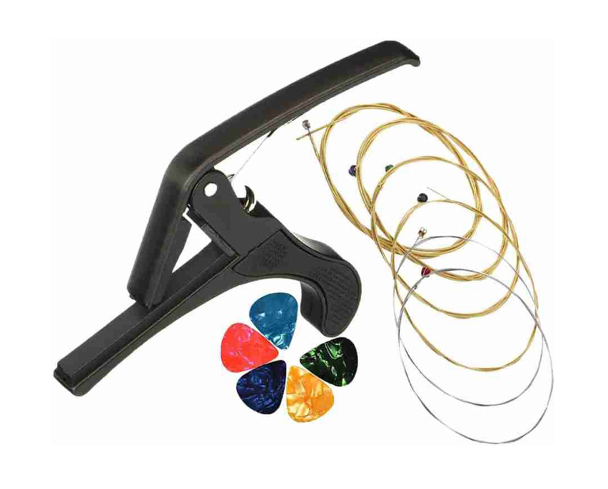 Combo of Acoustic Guitar String with 5 Plectrum Picks Clutch Guitar Capo(Black)