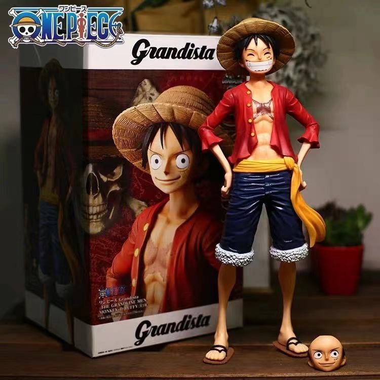 Anime One Piece Figure 27cm, Smiling Monkey D. Luffy Figure, Two Faces Changeable, PVC Statue Figure with Box